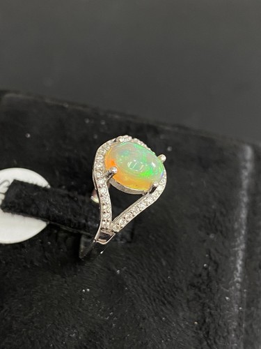 NATURAL FIRE OPAL 9X7 WHITE CZ STERLING SILVER 925 RING EARRING PENDENTS - 第 11/14 張圖片