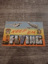 WWII Linen 1940s Aviation Postcard: Keep 'Em Flying - Airplanes, Large Letter