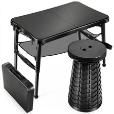 Retractable Small Folding Table and Stool Set, Portable Camping Foldable Tabl...