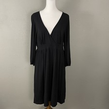 Vintage GAP Black Knit Dress Size L Womens 3/4 Sleeve Tie Back Classic LBD