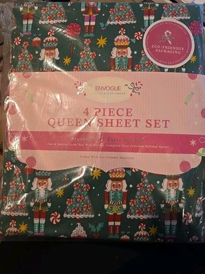QUEEN Sheet Set candy nutcracker sheets christmas tree peppermint cupcake NEW