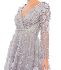 NWT SIZE 14 MAC DUGGAL 67387 FLORAL SILVER LACE EMBELLISHED A-LINE DRESS