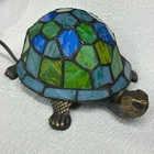 Tiffany Style Stained Glass Turtle Lamp •Blue Green Mosaic Shell VTG Accent lite