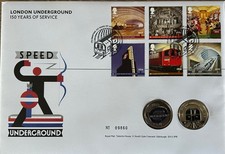 2013 x2 £2 London Underground Roundel Train Two Pound Coins Cover Royal Mint FDC