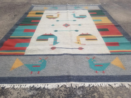 Fine Vintage Traditional Hand Made Scandinavian Wool Multicolor Kilim 190x144cm