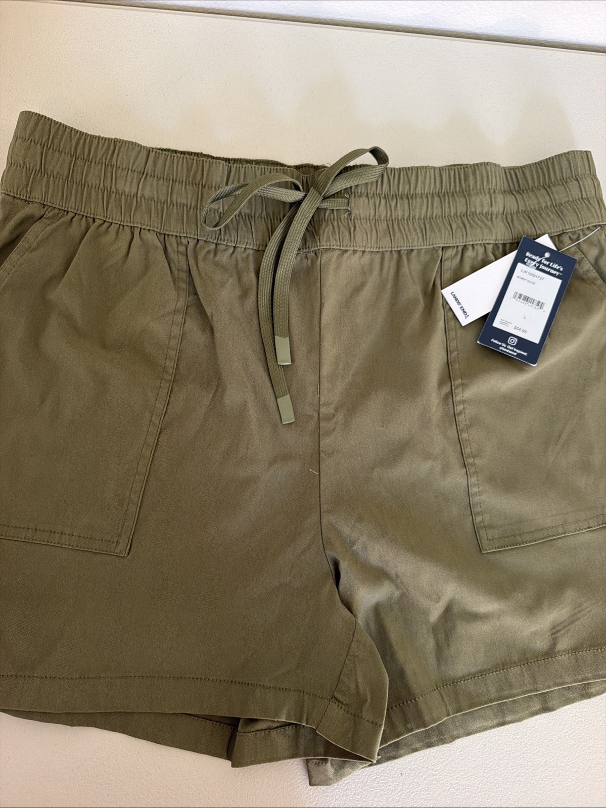 Lands End Women’s Olive Green Elastic Waist Drawstring Athletic Shorts Large NWT image 2