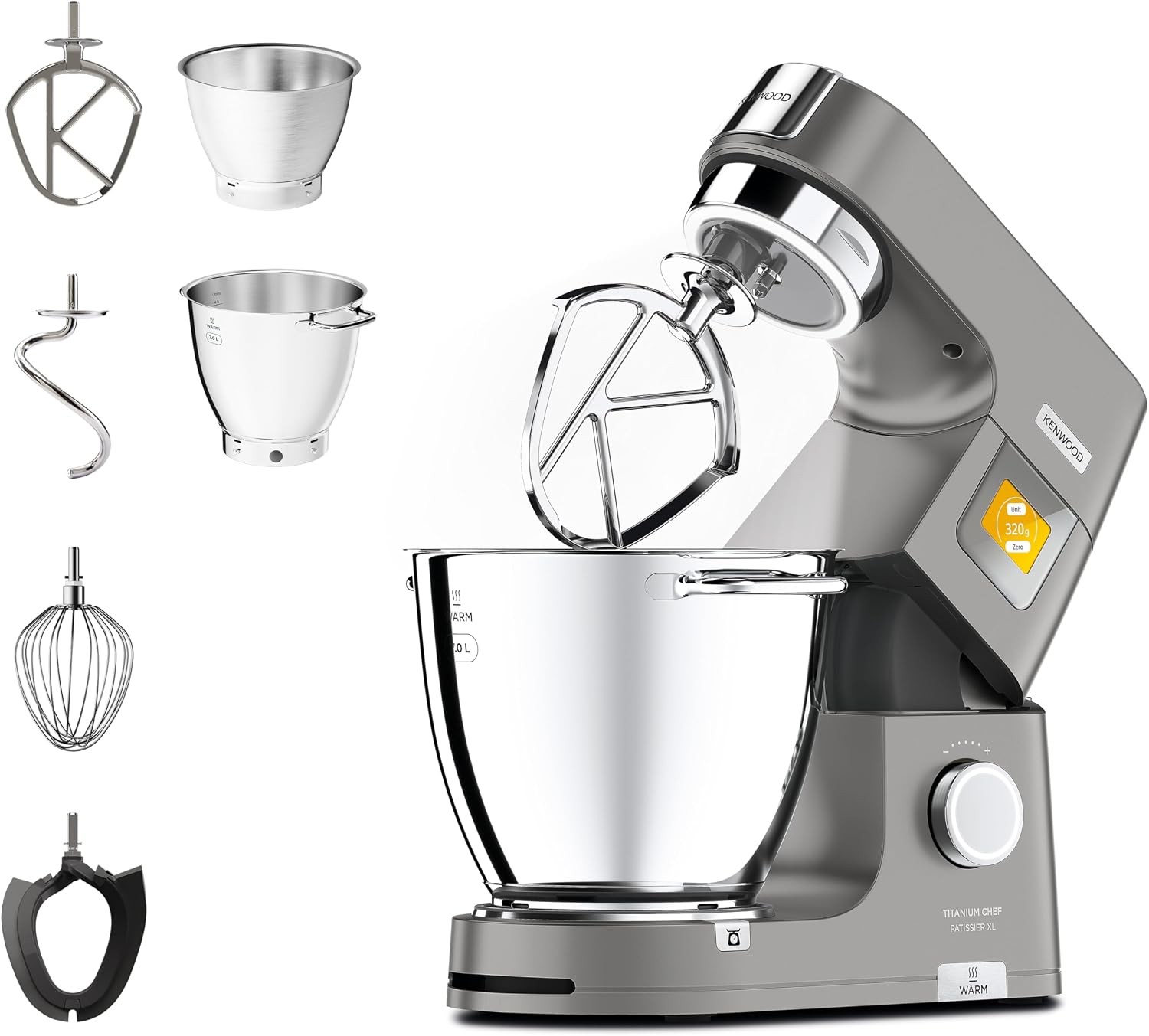 Kenwood Titanium Chef Patissier XL 1400W Stand Mixer 5L & 7L Bowls KWL90 Silver - Image 2