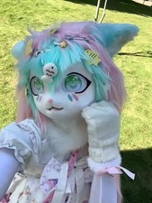 Fursuit Green Pink Kigurumi Head gloves Party Halloween Fur Cosplay Head