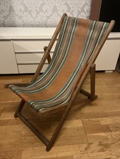 Vintage 1960 s Wooden Folding Small Child’s Deckchair Chair Retro Stripe Canvas