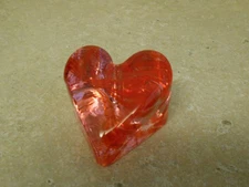 Fire And Light Recycle Glass Heart Paperweight Figurine Pink Orange Swirl Signed