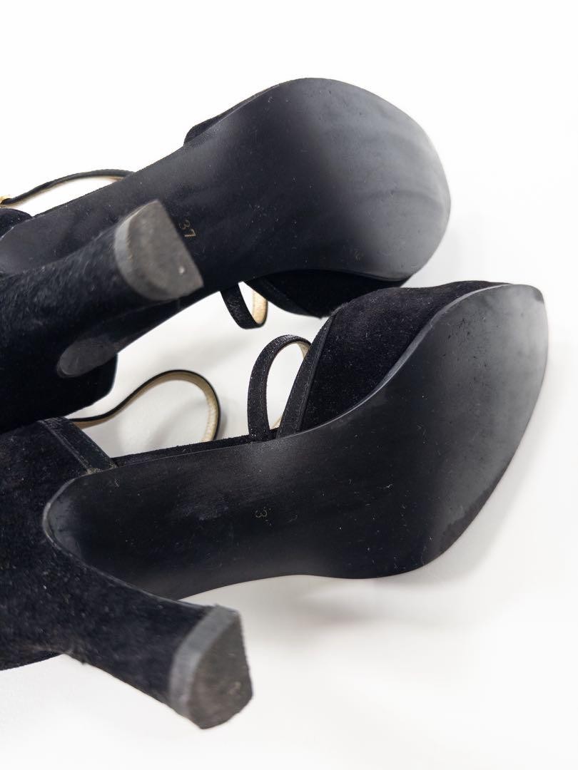 Yves Saint Laurent YSL decolte tacco EU 37 nero scamosciato cinturino alla caviglia 0102288K Authen