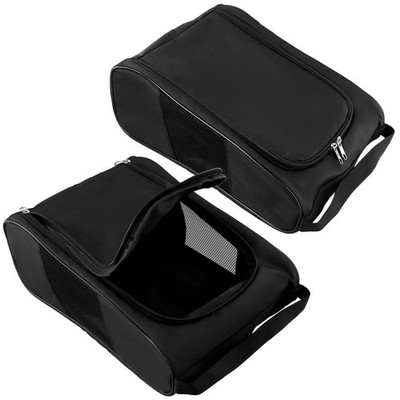 QWORK Golf Shoe Bag - 2 Pack Outdoor Zippered Carrier with Mesh Black