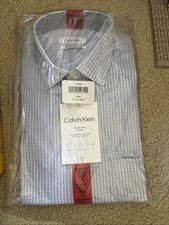 Calvin Klein Men's Dress Shirt Wrinkle Free,Blue, Size M 15-15.5, 36/37 