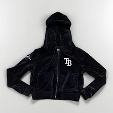 Tampa Bay Rays Women's Pro Standard Velour Cropped Zip Up Hoodie, Navy, Medium