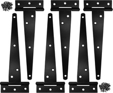 6Pack 8Inch Black T-Strap Shed Hinge Heavy Duty Barn Gate Hinges Shed Doors Hing