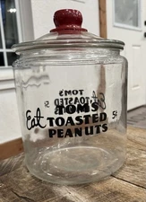 Original 1940 Tom’s Peanuts Advertising Country Store Jar w/ Embossed Knob Lid