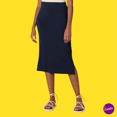 AMAZON ESSENTIALS Damen Midi Rock, Navy, 5XL Plus | UK 30-32 | EU 58-60