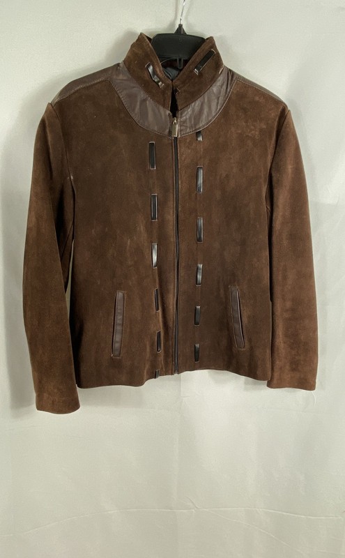 Vintage Y2K EGA Emporio Collezioni Men's Brown Suede Leather Jacket Full Zip L