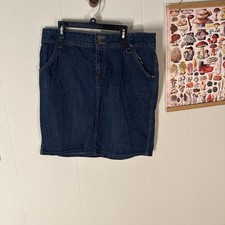 Vintage Faded Glory Denim Skirt Women's 10 Medium Wash Mid-High Rise Waist 32"