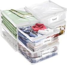 Plastic Storage Bags with Easy 15 x 12 x 5 Inch - 6 Pack Transparent White