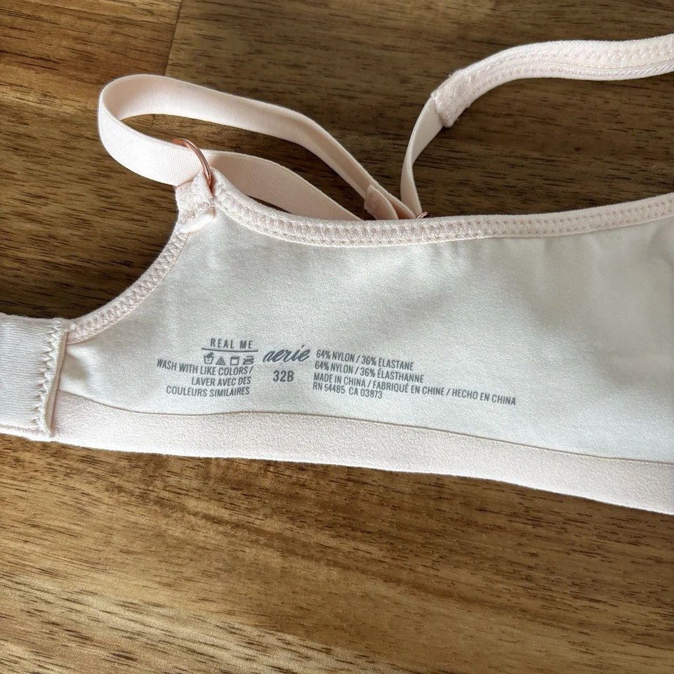 Aerie Bra 32B Camiseta Sujetador Real Me Bajo Cable Sin Acolchado Neutro Minimalista Foto 3 de 4