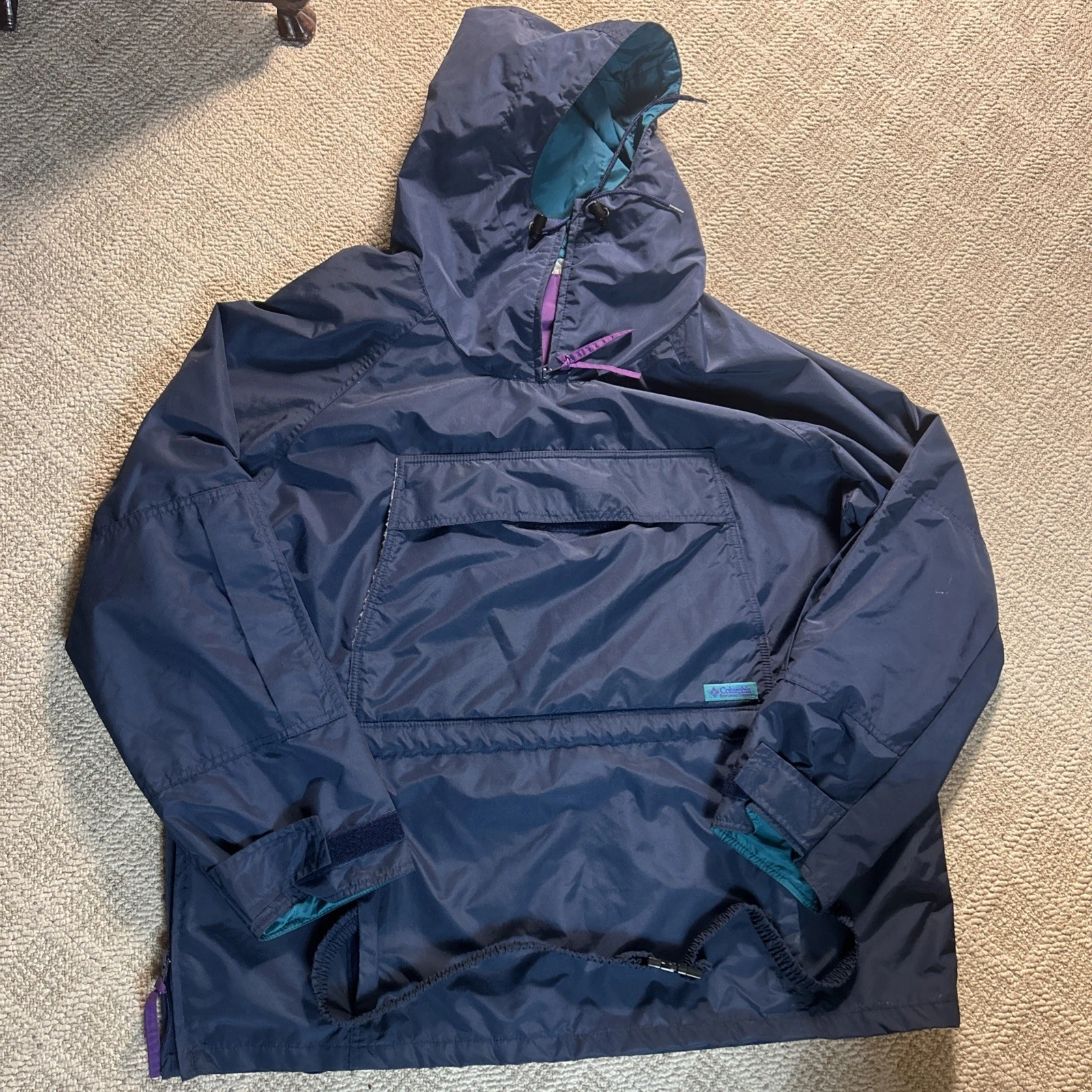 Vtg 90's Columbia NavuBlue Radial Sleeve 1/4 Zip Pullover Jacket Mens Size XL
