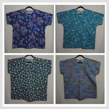 Lot of 4 Scrub Tops Bright Colors Fun Prints Assorted Brands Size Medium