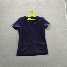 FIGS Women Scrub Top XS Navy Blue Casma 3 Pocket PO 1659 Short Sleeve Logo