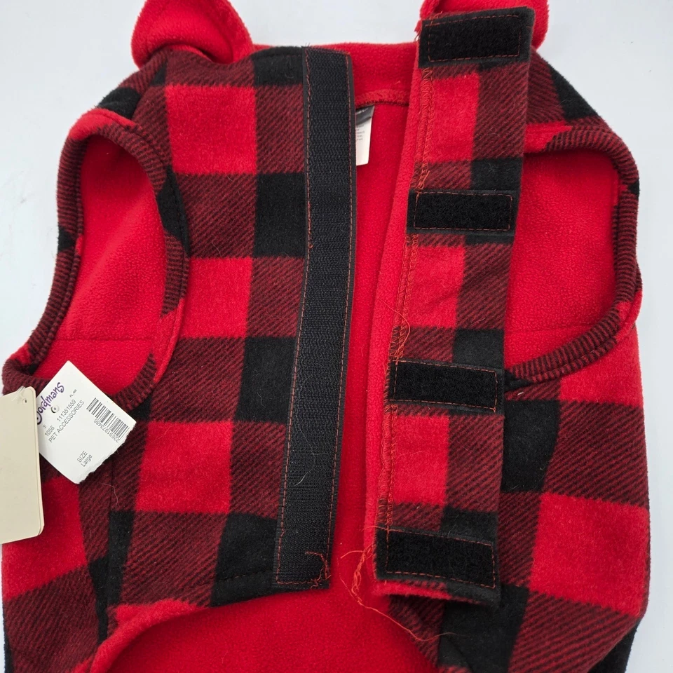 Eddie Bauer Pet Fleece Vest Buffalo Plaid Red Black Dog Apparel Large - Image 3 of 4