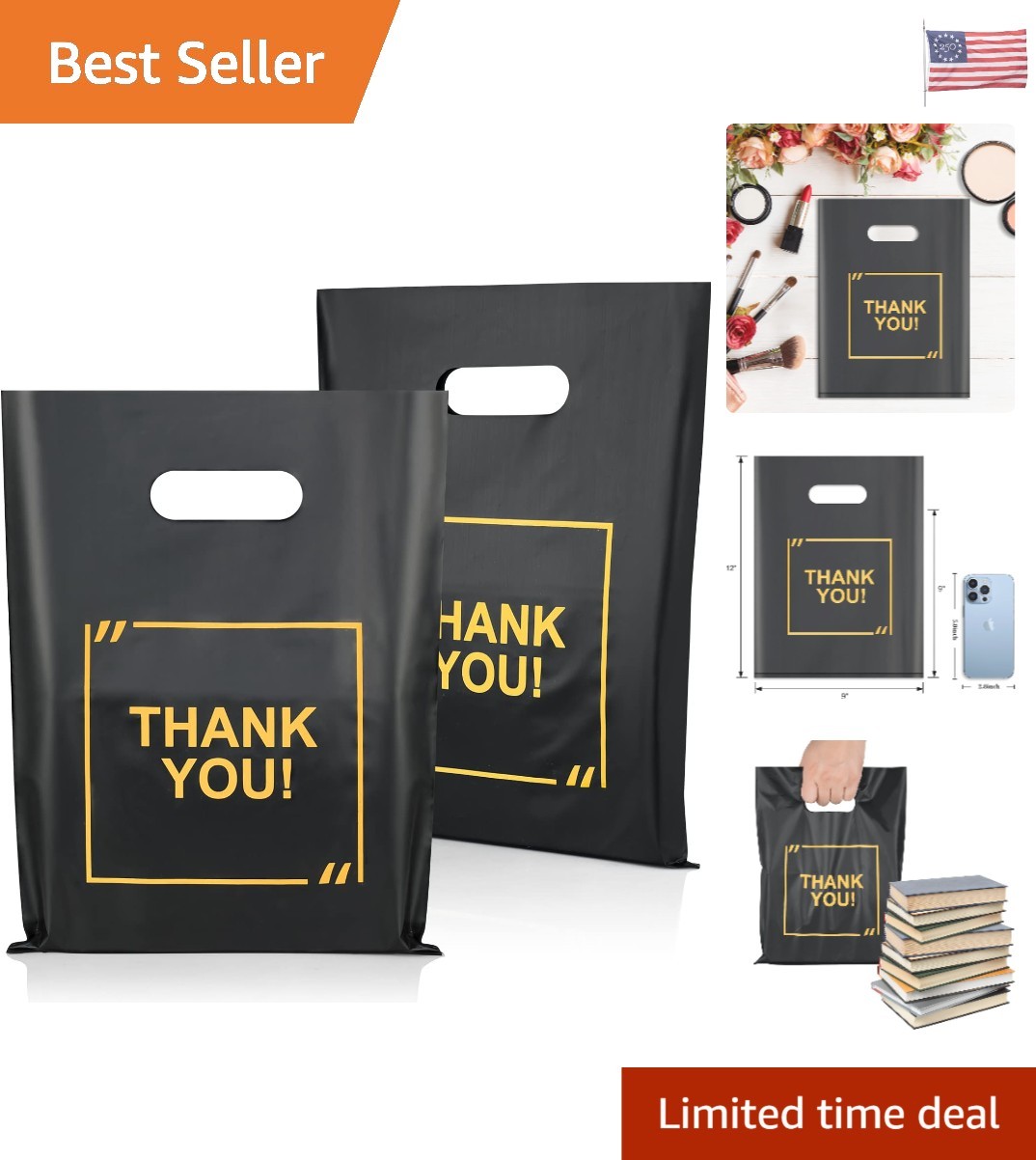 Extra Thick 50 Pack Black Merchandise Bags with Handles – Eco-Friendly Design
