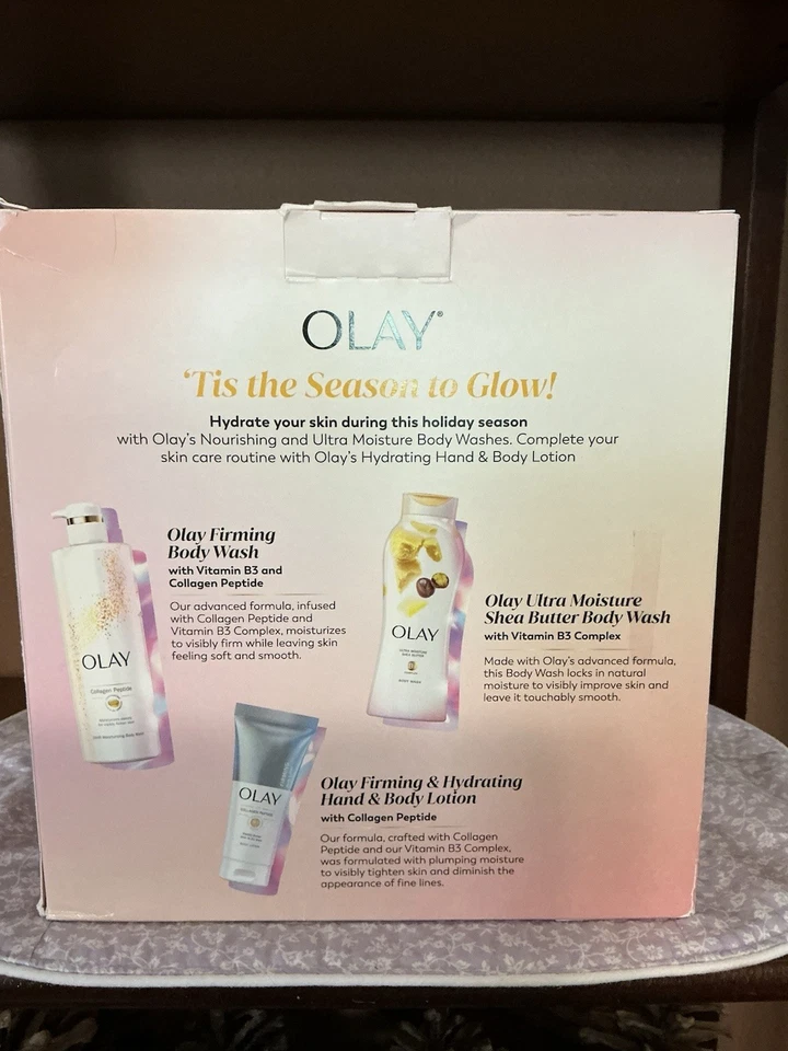 玉兰油假日发光 3 件装礼品包沐浴露、手部和身体乳液全新 — 第 2/4 张图片