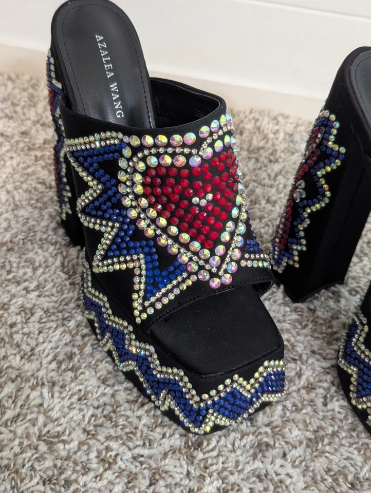 Sandalias de plataforma AZALEA WANG rojas Cici con joyas tacón bloque para mujer talla 8,5 florales Foto 3 de 4