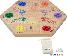 Flybold Wooden Marble Board Game Set for Adults and Kids - 6-Player Classic Stra