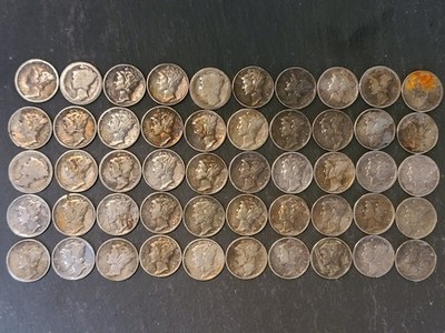 1939-1945 Mercury Silver Dimes 50 Coins Random Dates