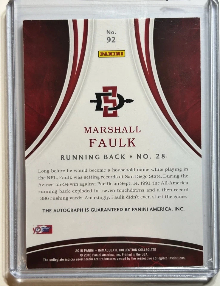 2016 Panini Immaculate Collection 🔥Marshall Faulk Auto HOF Bookend #92 10/10🔥 - Image 2 of 2