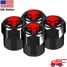 4x Wheel Tire Caps Air Valve Stem Cover Punisher Skull For Car, Truck, Bike