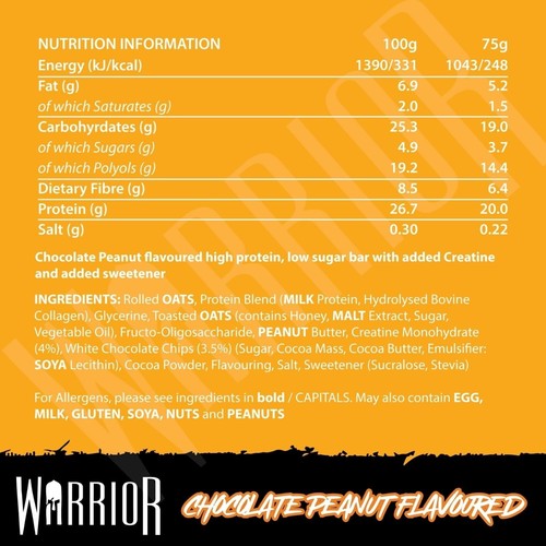 Warrior Creatine Flapjack Bars 12 x 75g 20g Protein 3g Creatine Snack Low Sugar - Picture 12 of 18