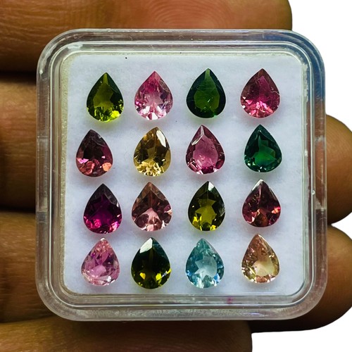 16 Pc Natural Tourmaline 5x4mm Pear Cut Multi Color Loose Gemstones Lot 4.59 Cts - Picture 5 of 8