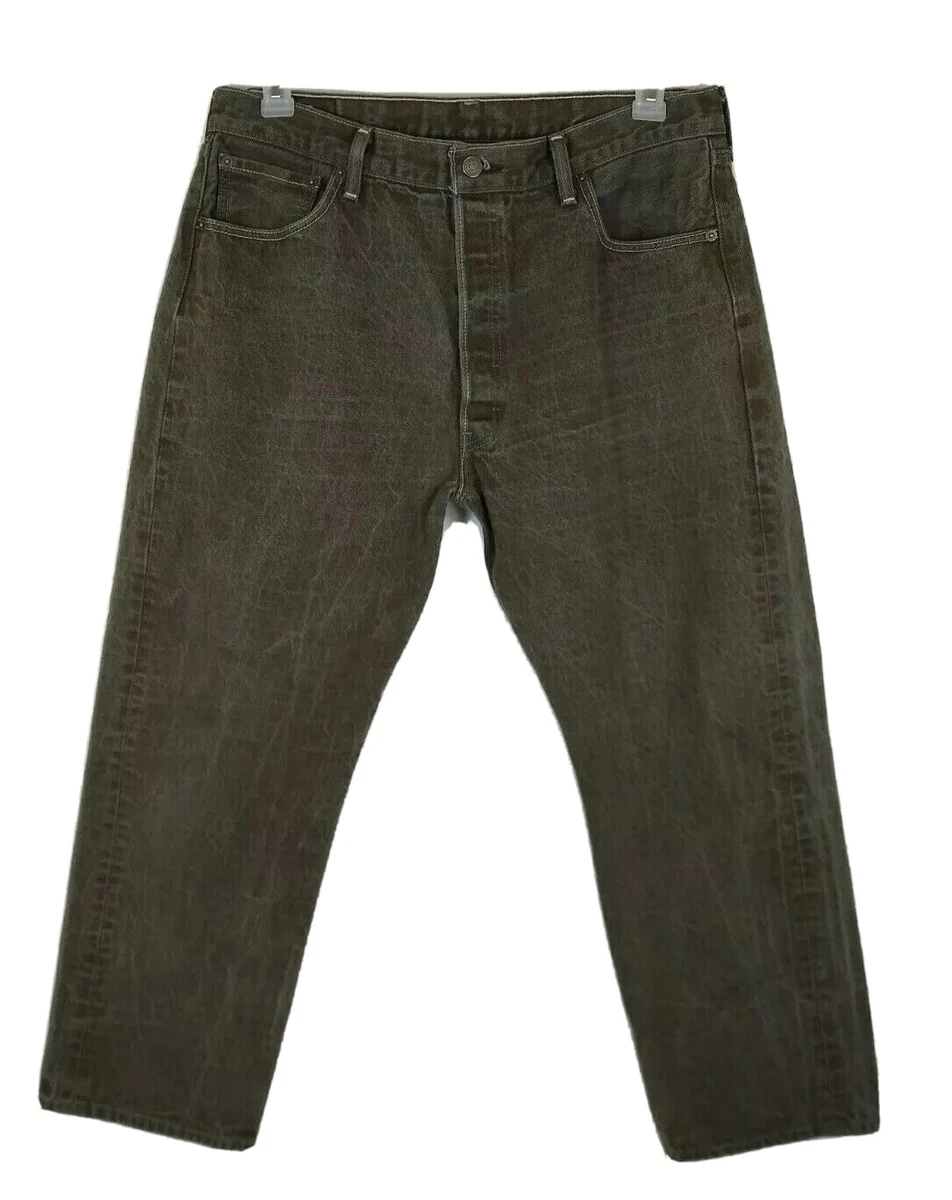 Levi s 501 6 Button up Army Green Denim Jeans 38 30 eBay