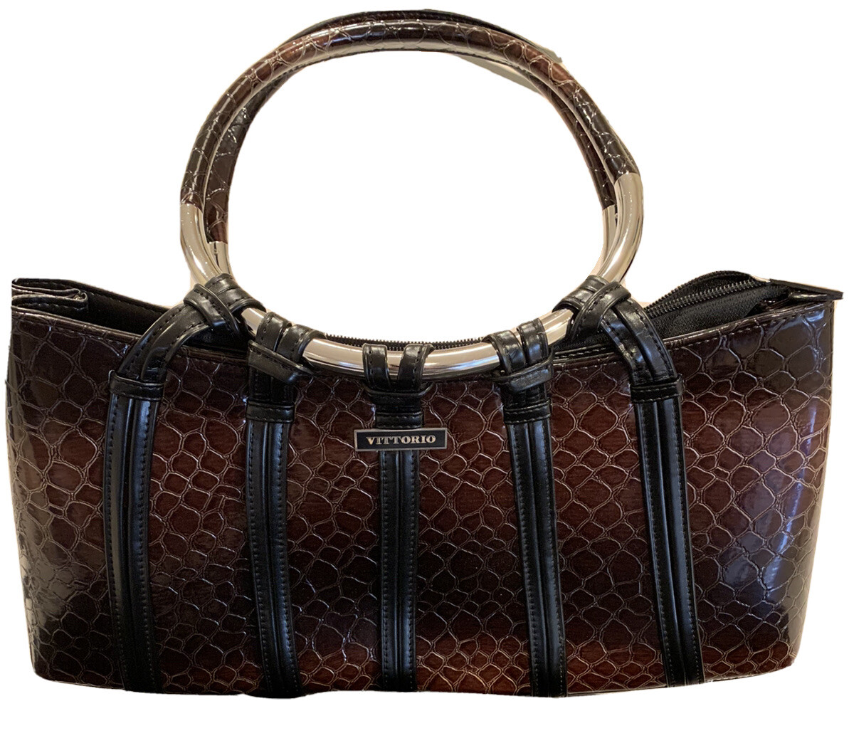 Vittorio Women Snake Embossed Italian Faux Leather Dusk Handle