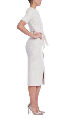 Badgley Mischka Short Sleeve Tweed Midi Dress sz 2 , 4 NWT WHITE MODEST  $750 | eBay