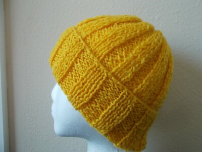 Hand knitted warm & elegant 100% wool beanie/hat, bright yellow