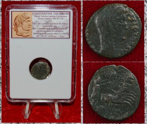 Ancient Roman Empire Coin CONSTANTINE THE GREAT Quadriga Reaching God - 第 1/4 張圖片