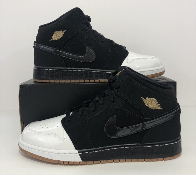 Nike Air Jordan 1 Mid GG Black White Gold Gum 555112-021 Youth Size 9Y for sale online