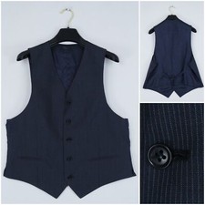 Mens Waistcoat Large Size US 42 Grey Striped Formal Business Wool Dress Vest