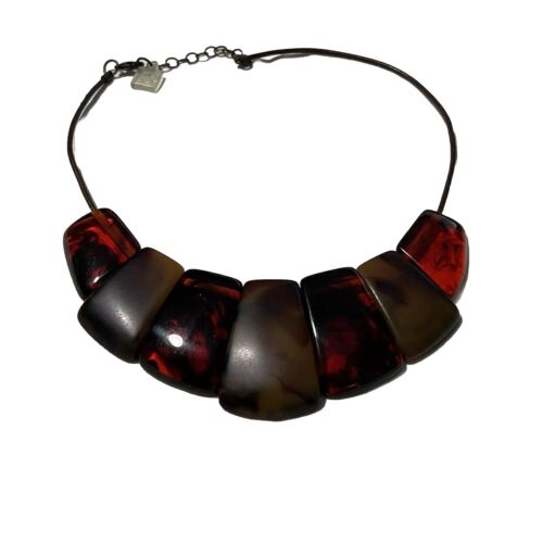 Carlos Sobral Necklace 19”Baltic Amber & Brown Resin “stones" Signed Brazil READ
