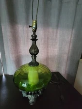 VINTAGE GREEN GLASS GLOBE LAMP BASE Hollywood Regency Mid Century Modern BoHo