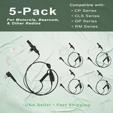5 Pack Acoustic Tube PTT Mic Earpiece for Motorola Radio RDM2070D CLS1110 CP200