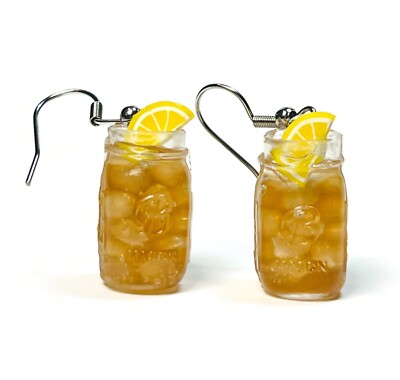 Sweet Iced Tea with a Slice of Lemon Miniature Ball Mason Canning Jar Earrings