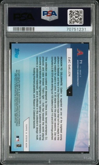 2020 Topps X Steve Aoki Zac Gallen Rookie Blue Frosting /77 - PSA 9 MINT POP 5 - Image 2 of 2